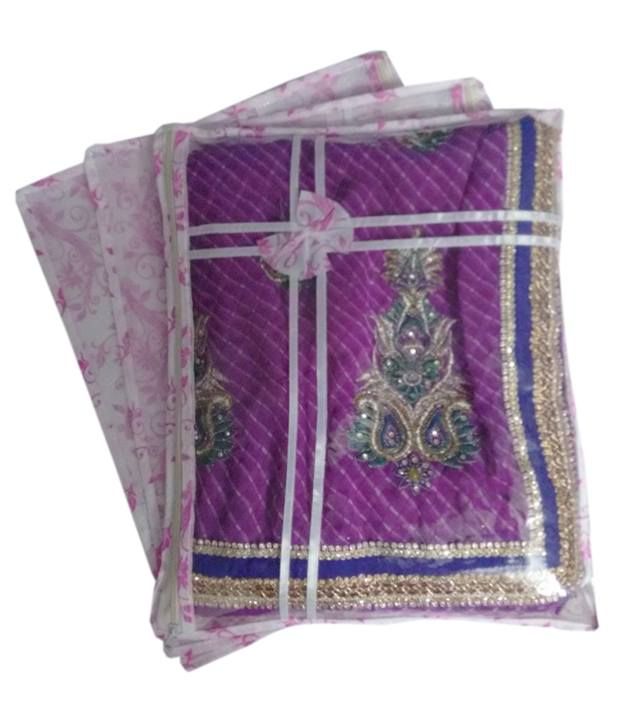     			Fashion Bizz Designer Transparent Set Of 3 Multicolor Saree Cover