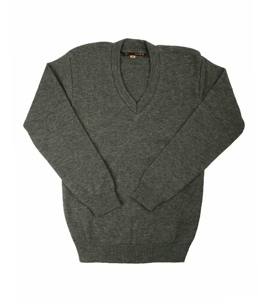 Ashish Oswal Gray Wool V Neck Long Sleeve Sweater - Buy Ashish Oswal ...