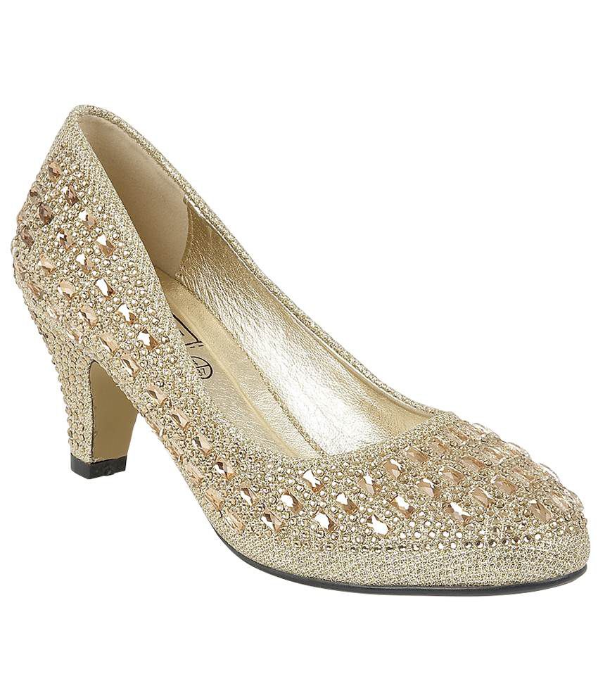 gold short heel shoes