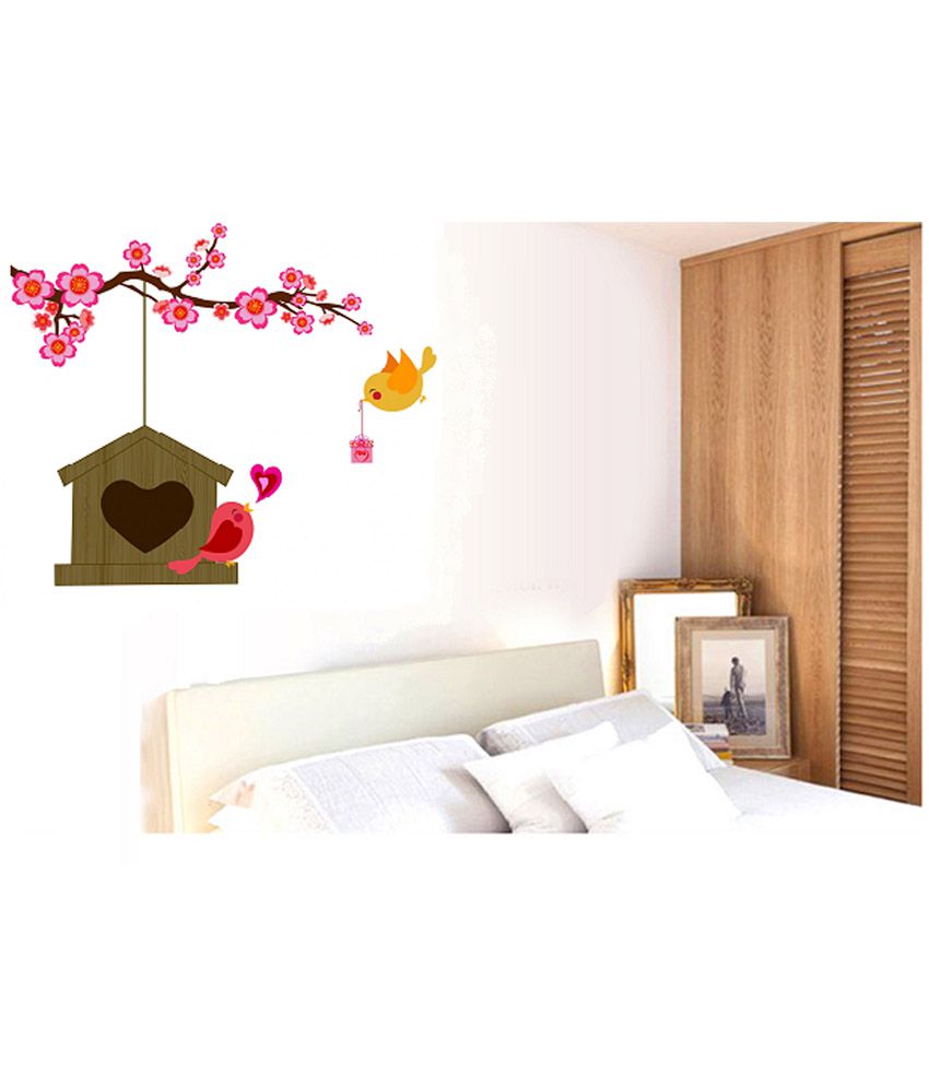     			Asmi Collection Pink Branches Love Birds Wall Stickers
