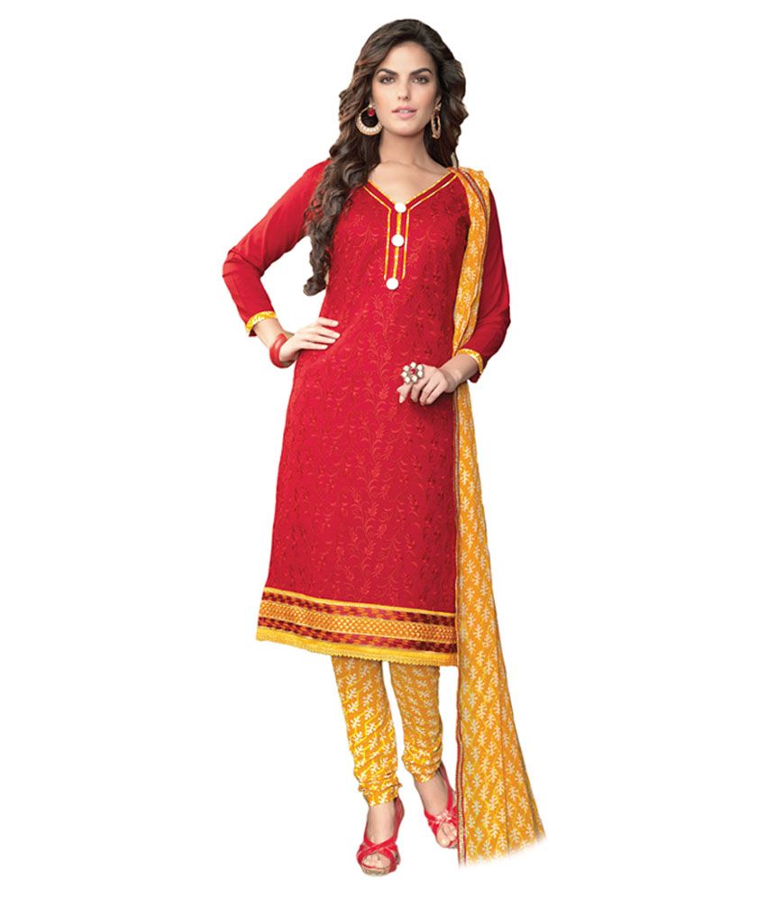 Salwar Studio Red Cotton Unstitched Dress Material Buy Salwar Studio
