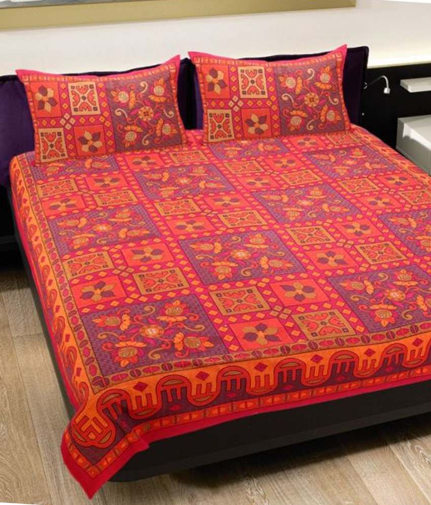 Grj India Rajasthani Jaipuri Print 8 Double Bed Sheet With 16 Pillow