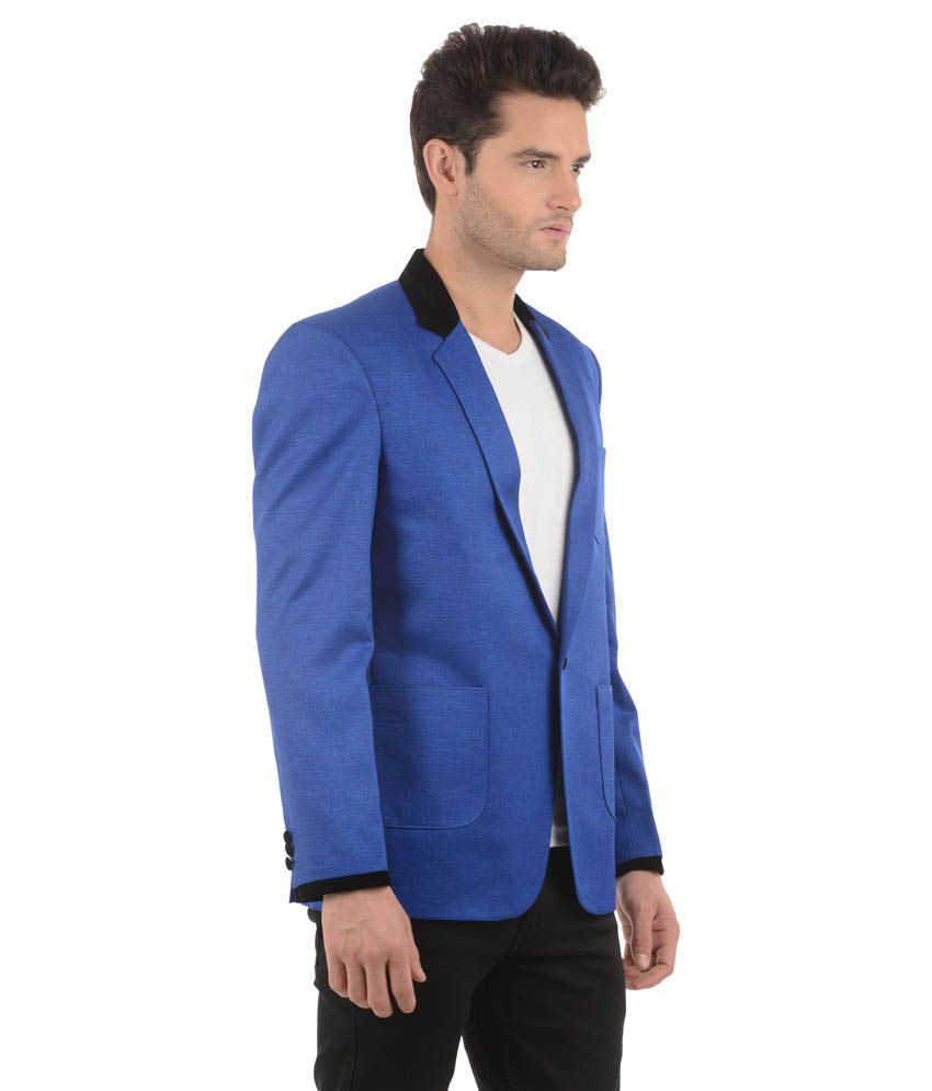 Azio Design Blue Poly Blend Solid Party Wear Blazer - Buy Azio Design ...