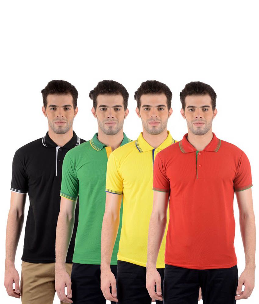 GDivine Men's Designer Polo Tshirts Pack of 4(White, Green, Yellow, Red ...