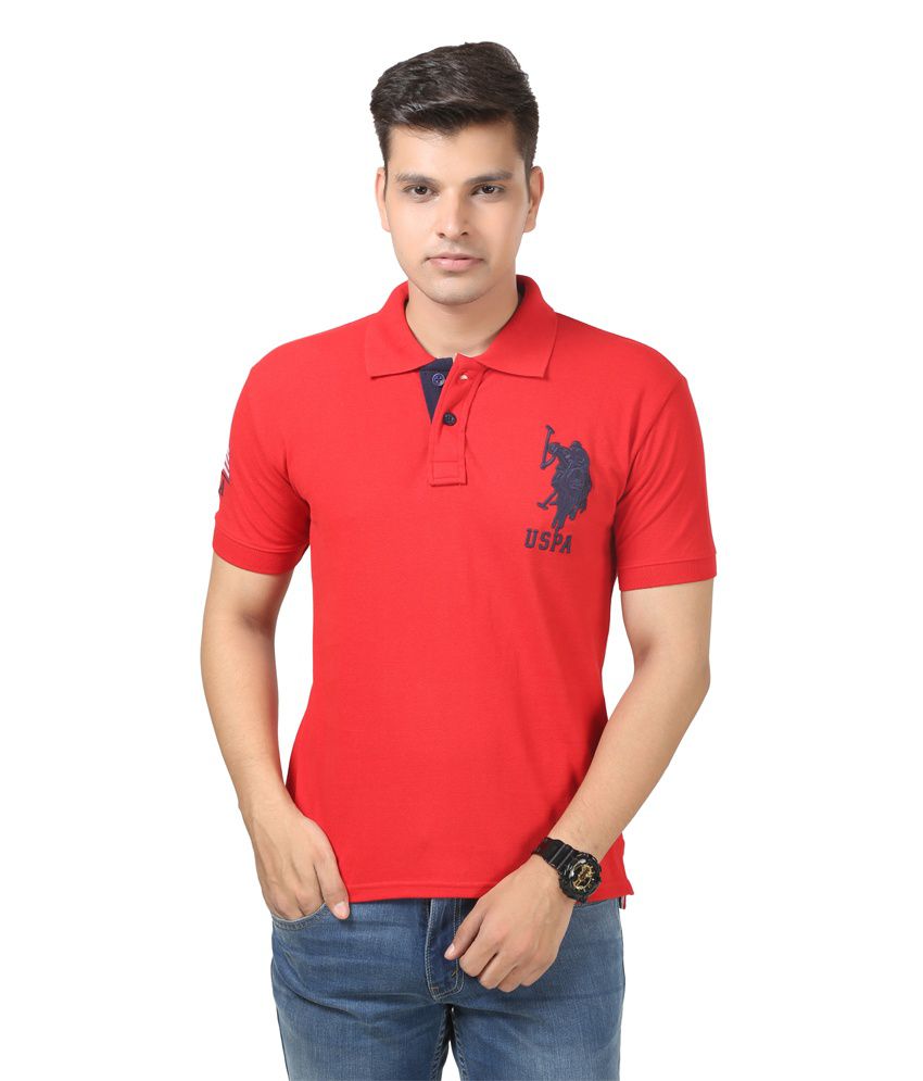 USPA Red Polo Neck Half sleeves T-shirt - Buy USPA Red Polo Neck Half ...