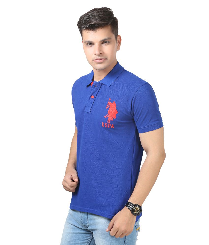 USPA Royal Blue Polo Neck Half sleeves T-shirt - Buy USPA Royal Blue ...