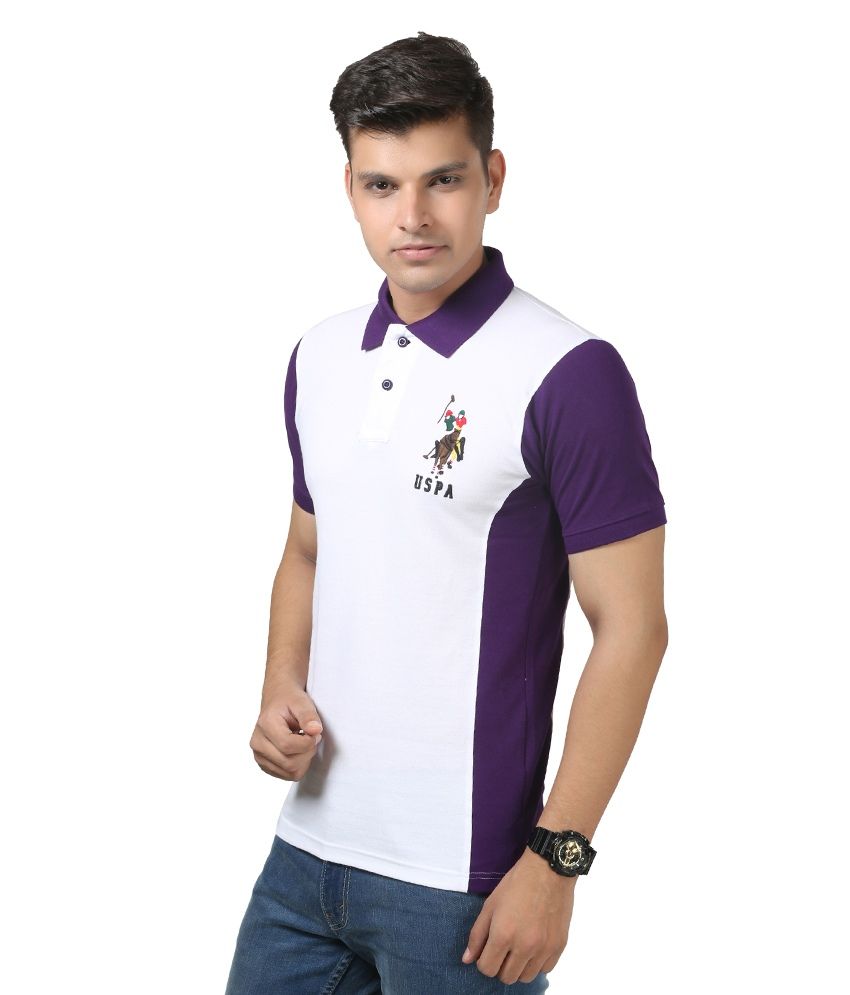 USPA White and Purple Polo Neck Half sleeves T-shirt - Buy USPA White and Purple Polo Neck Half 