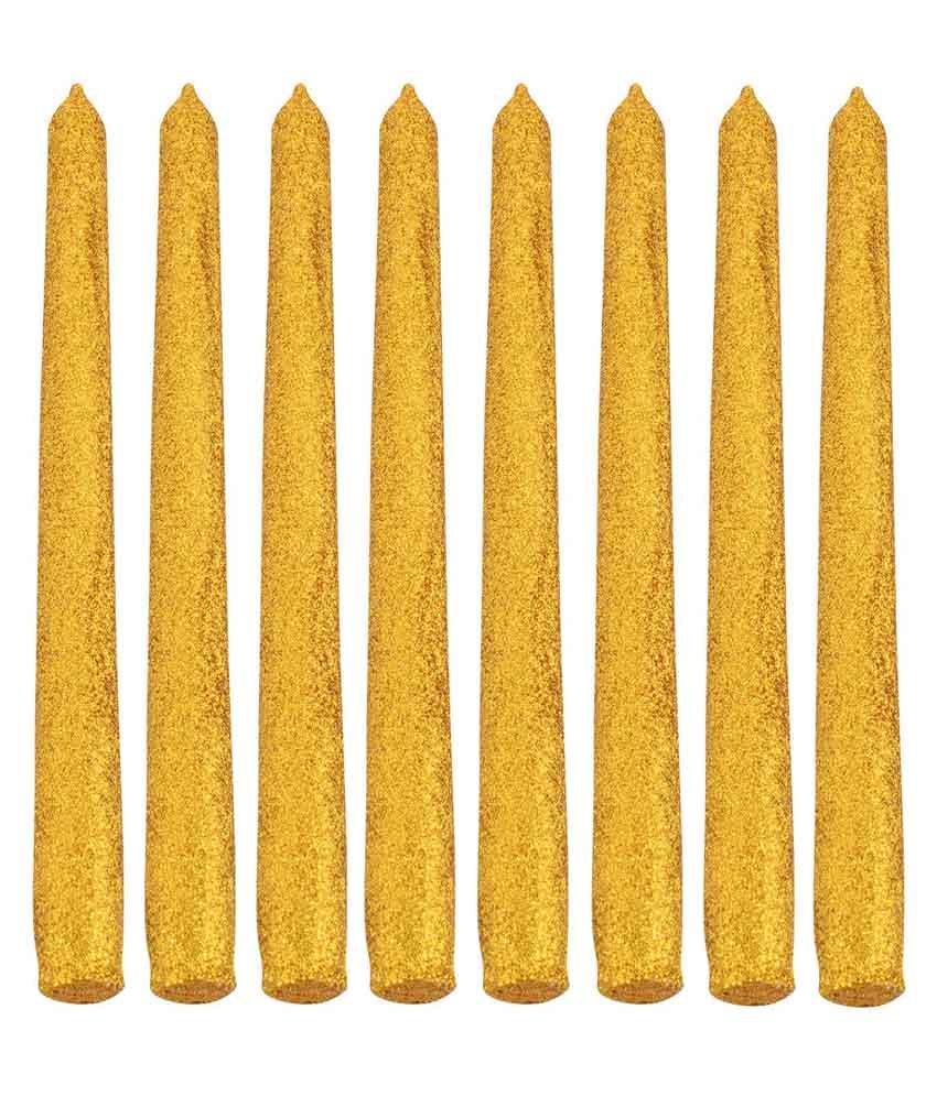 Atorakushon Smokeless Scented Tapered Candle Pack Of 8 Golden Stick