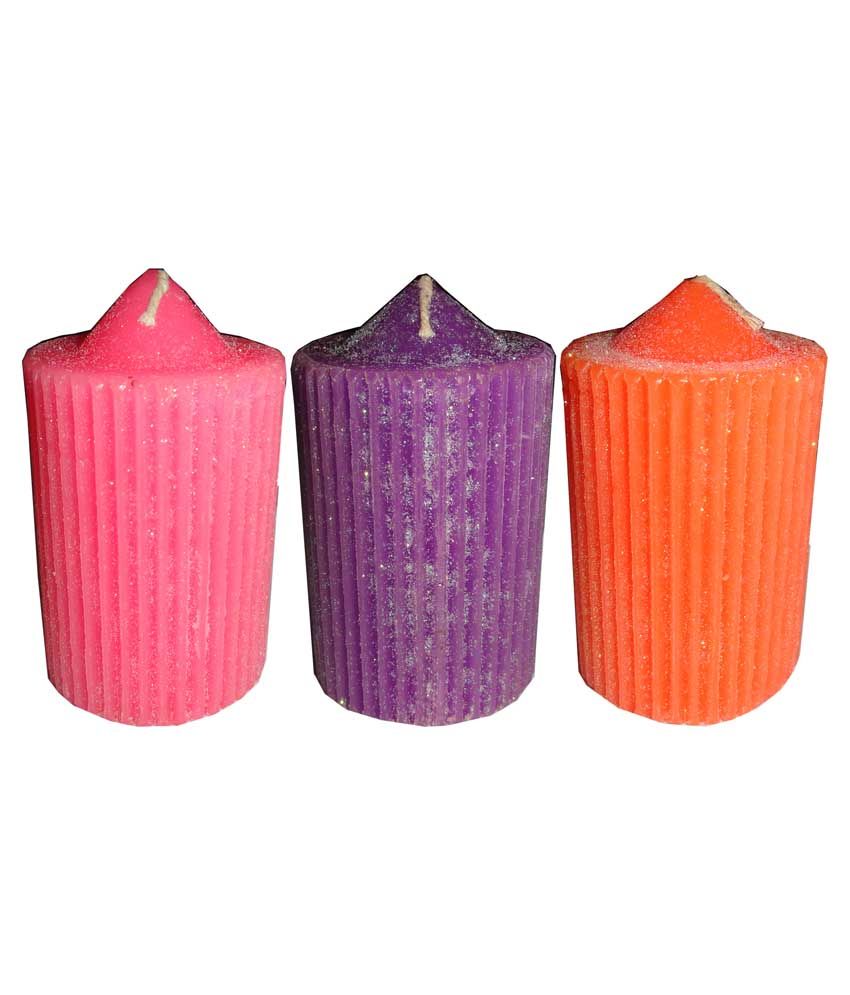 Atorakushon Smokeless Scented Pillar Candle Pack Of 3 Sparkle Tall