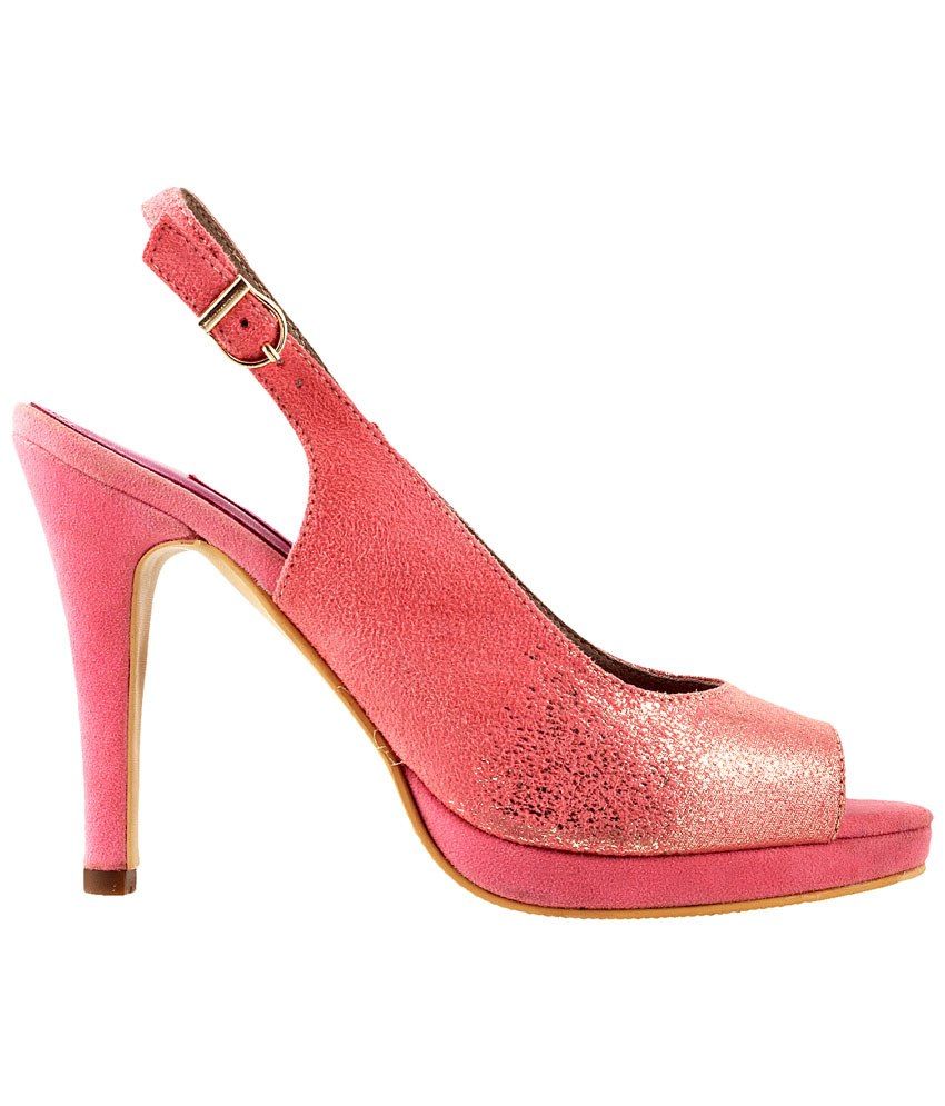 Mochi Pink Casual Heeled Sandals for Women Price in India- Buy Mochi Pink Casual Heeled Sandals 
