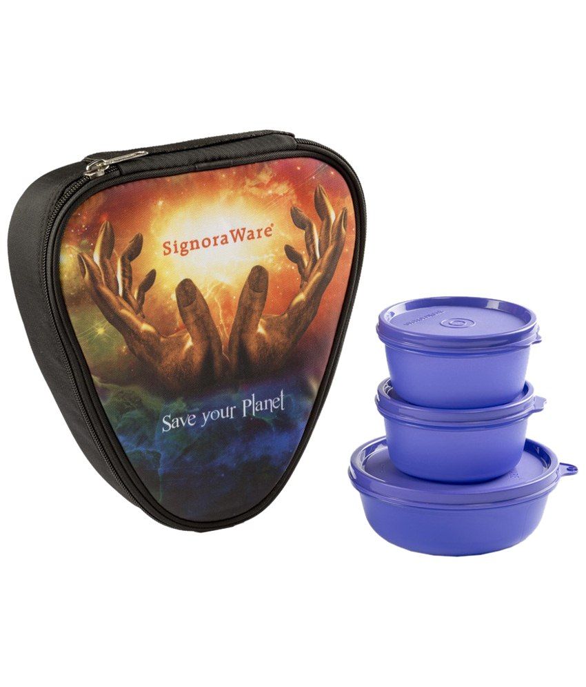 Signoraware Purple Galaxy Sleek Lunch Box with Bag