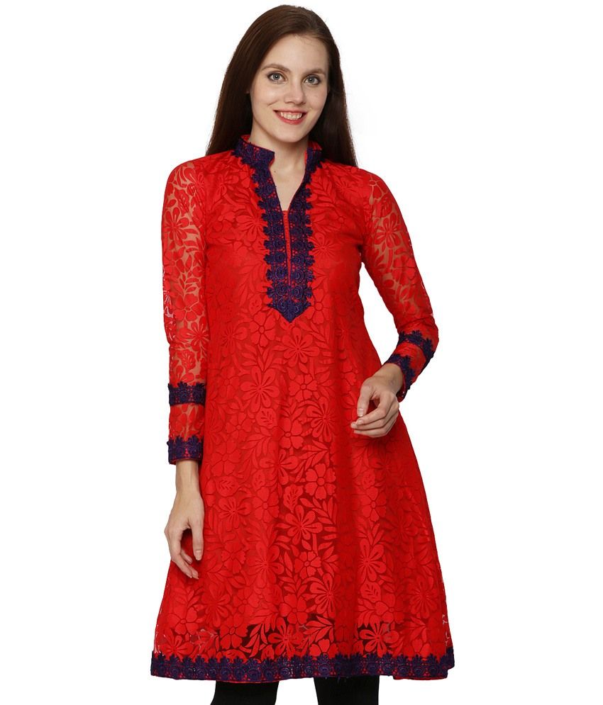 Faireno Red Net Kurti - Buy Faireno Red Net Kurti Online at Best Prices ...