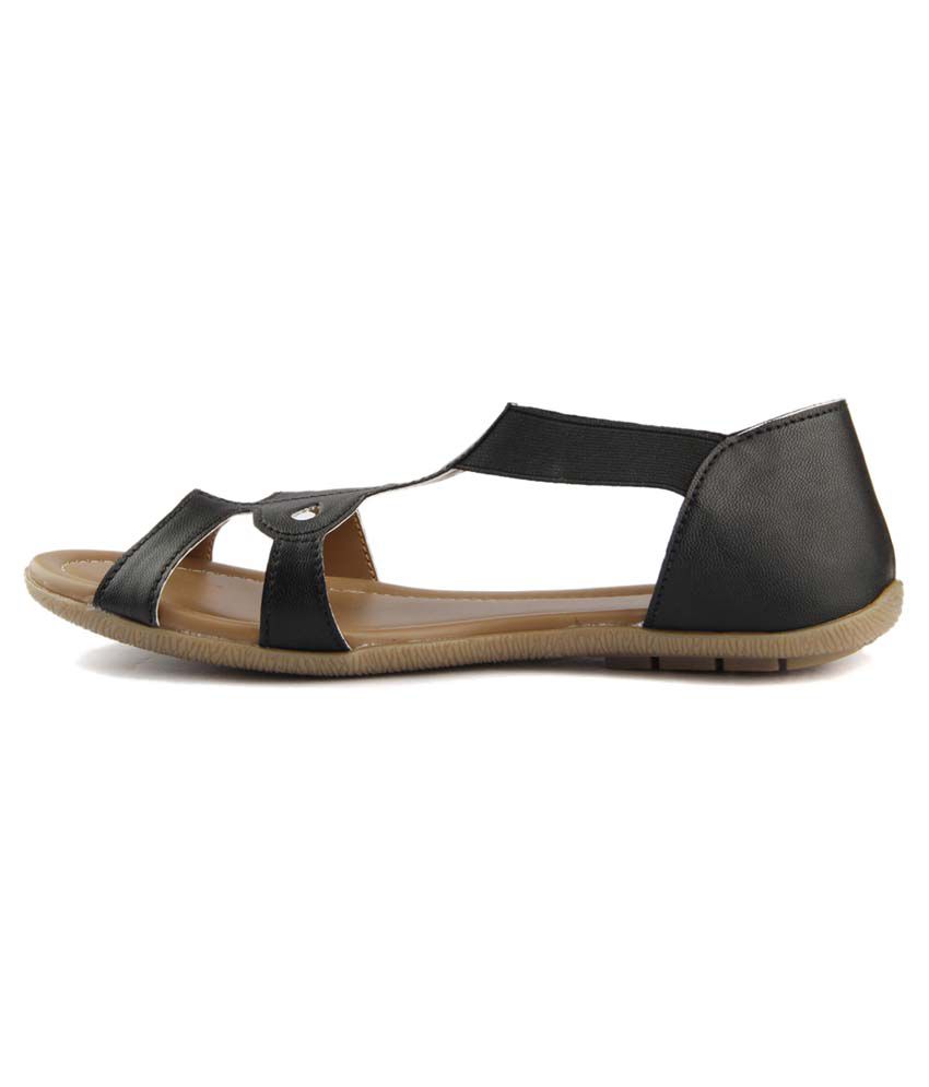 Almaira Black Faux Leather Covered Back Flat Sandals Price in India ...