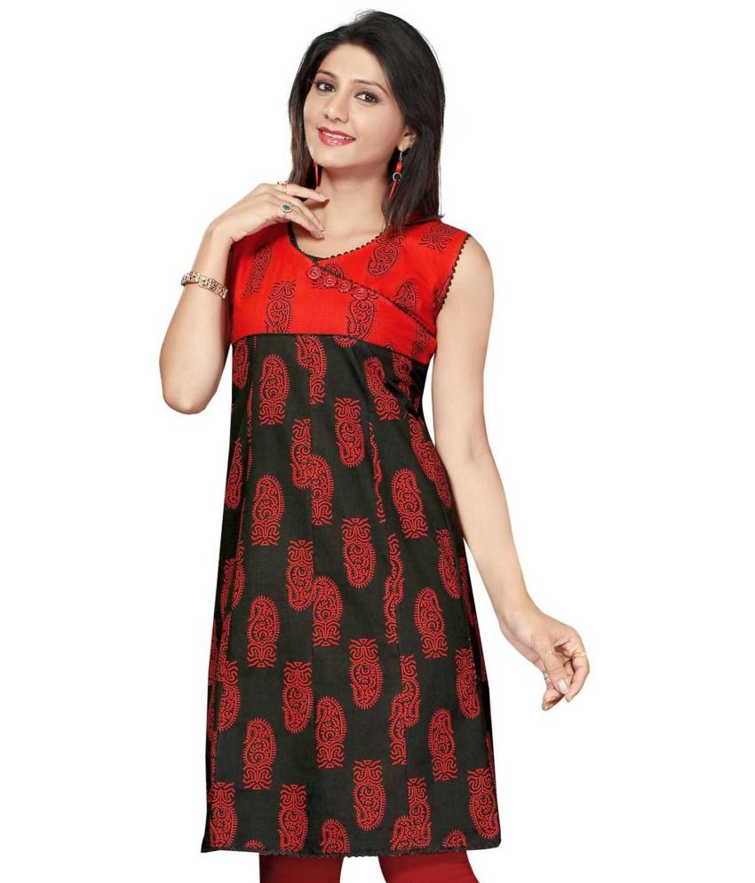 Designer Kurtis Red Cotton Printed Kurti - Buy Designer Kurtis Red ...