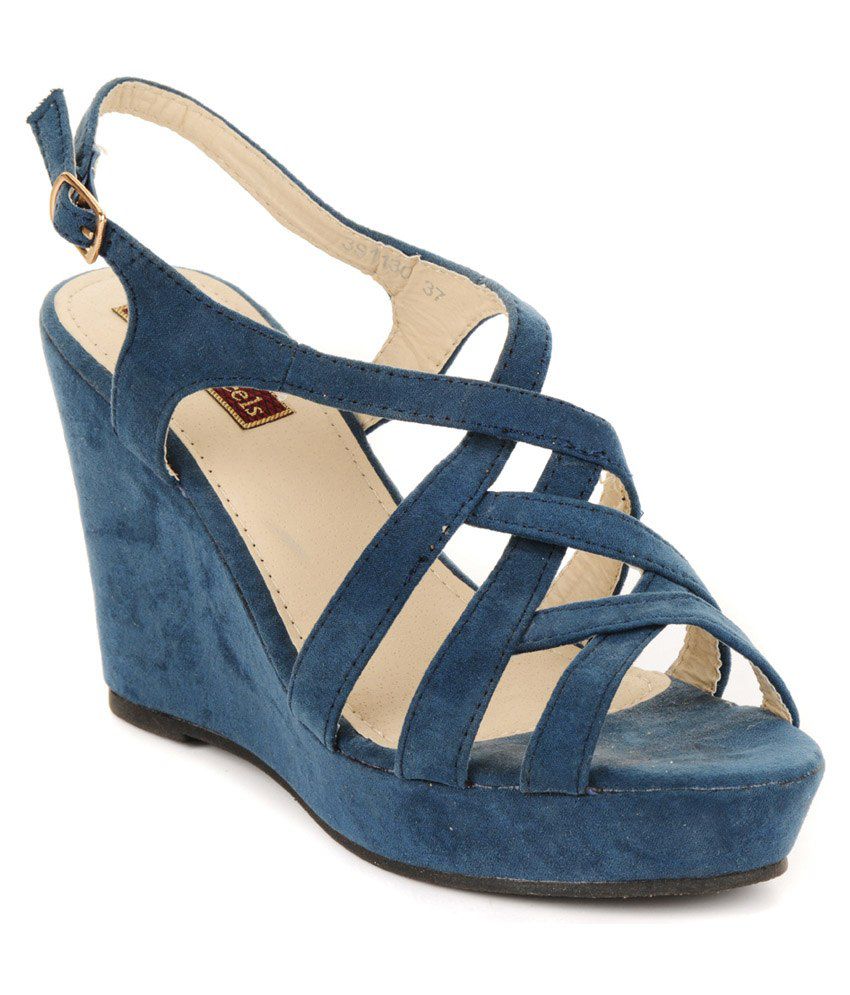 Flat n Heels Blue Suede Wedges Heeled Sandals Price in India- Buy Flat ...