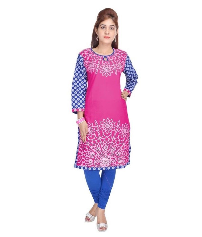 Dealz Pink Cotton Printed Designer Kurti - Buy Dealz Pink Cotton ...