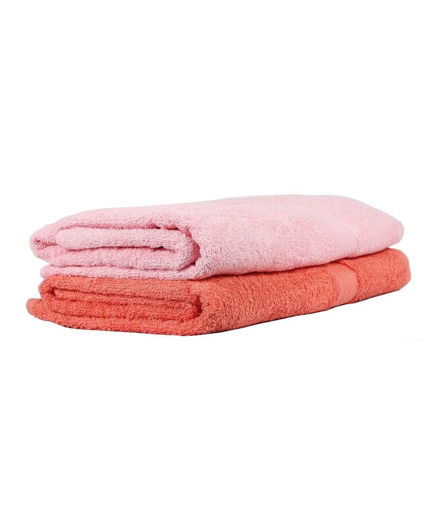 New Ladies Zone Set of 2 Cotton Bath Towel - Pink & Orange - Buy New ...