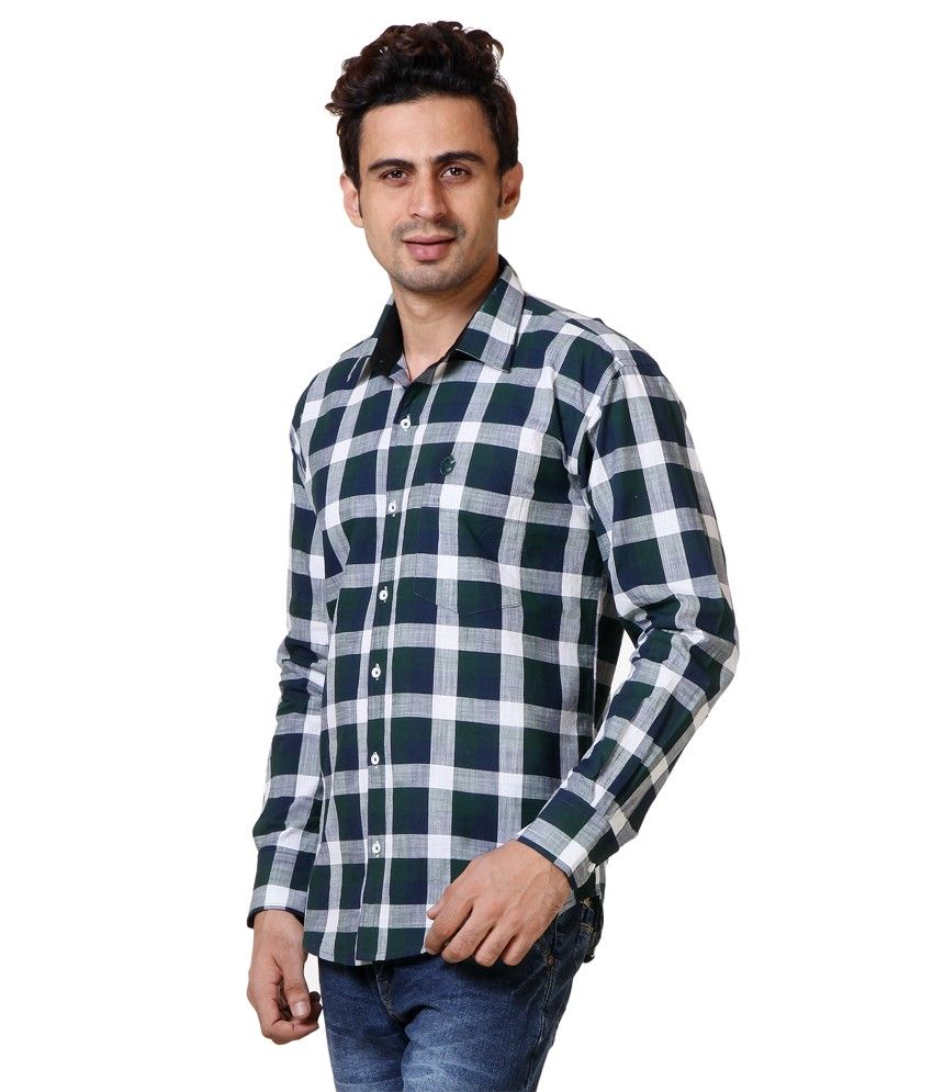 Vlive Green 100 Percent Cotton Casual Checks Shirt Buy Vlive Green