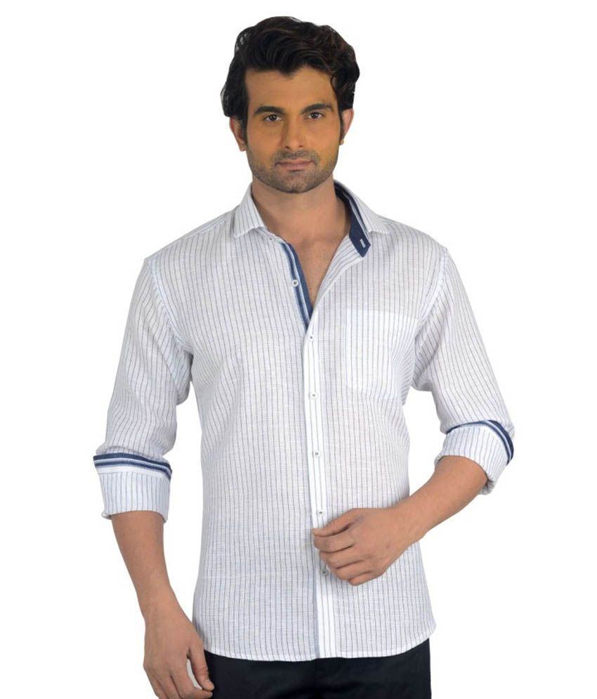 mens white linen blend shirt