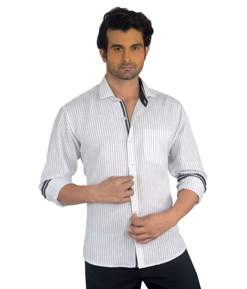 mens white linen blend shirt