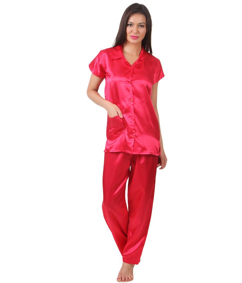     			Fasense Red Satin Nightsuit Sets Pack of 2