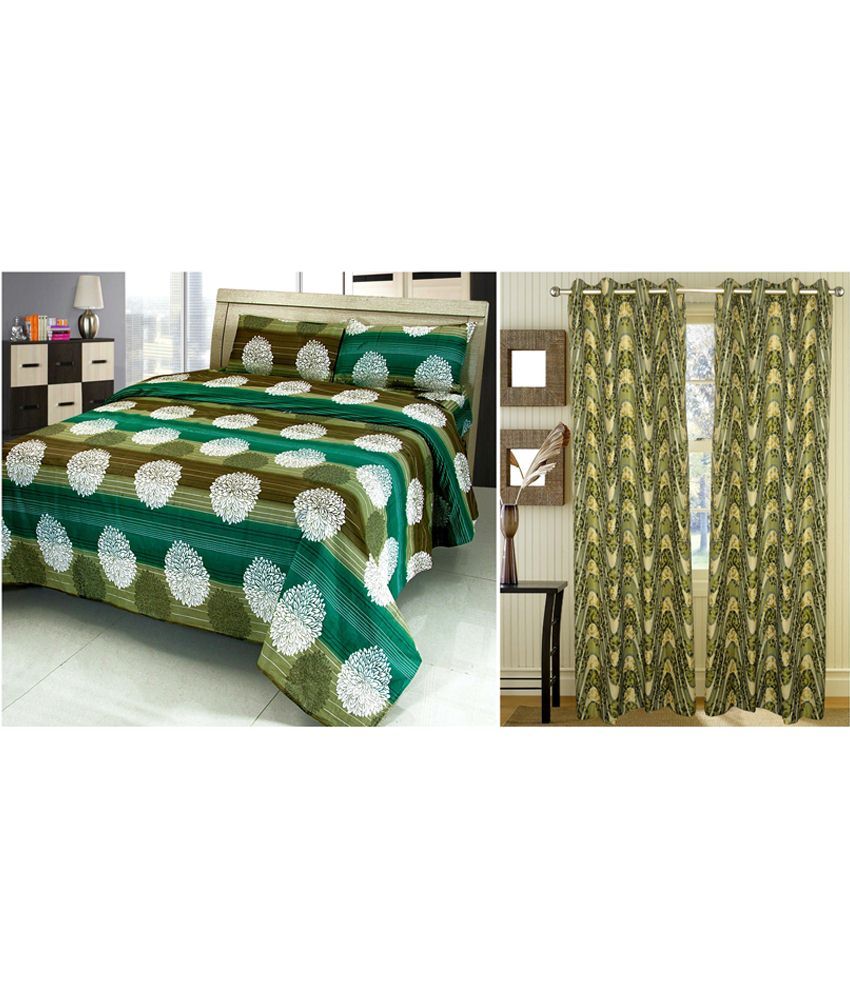 Wonder Home Collection Combo of Green Double Bedsheet with 2 Pillow ...