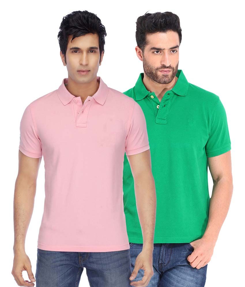     			Concepts Multicolor Cotton Blend Half Sleeve Basics Polo T-Shirts - Pack Of 2