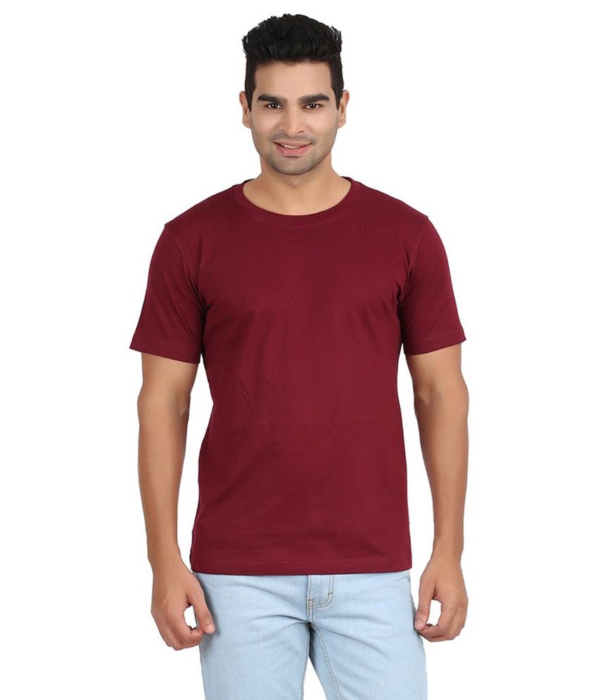 Pulse Men Cotton Solid Maroon Half Sleeve Rond Neck Tshirt - Buy Pulse ...