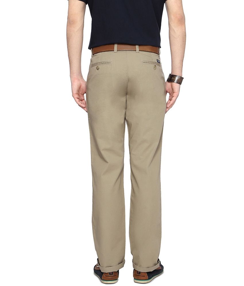Pantaloons Beige Flat Front Trousers 