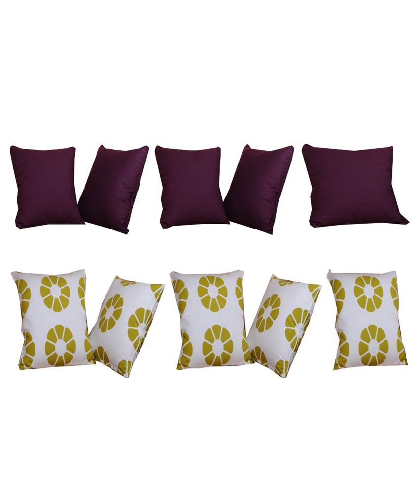 Home Colors Violet & Green Cotton Cushion Covers - Set of 10