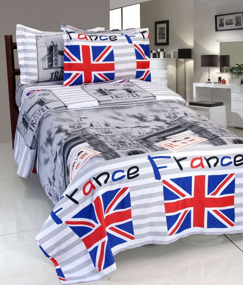 Rose Petal Gray Abstract Polyester Bed Sheet With Pillow Cover Buy