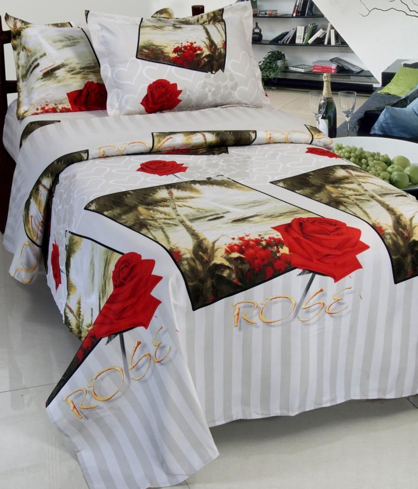 Rose Petal Silver Floral Polyester Bed Sheet With Pillow Cover Buy Rose Petal Silver Floral