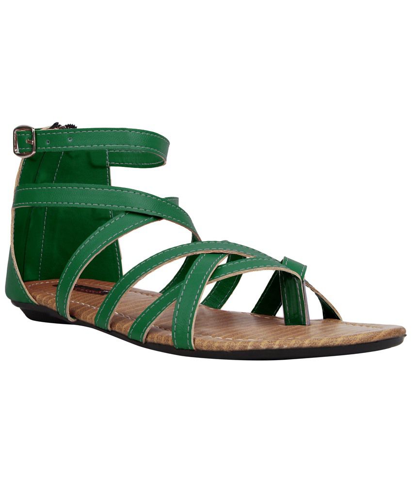 Kz Classics Comfortable Green & Beige Flat Sandals for Women Price in ...