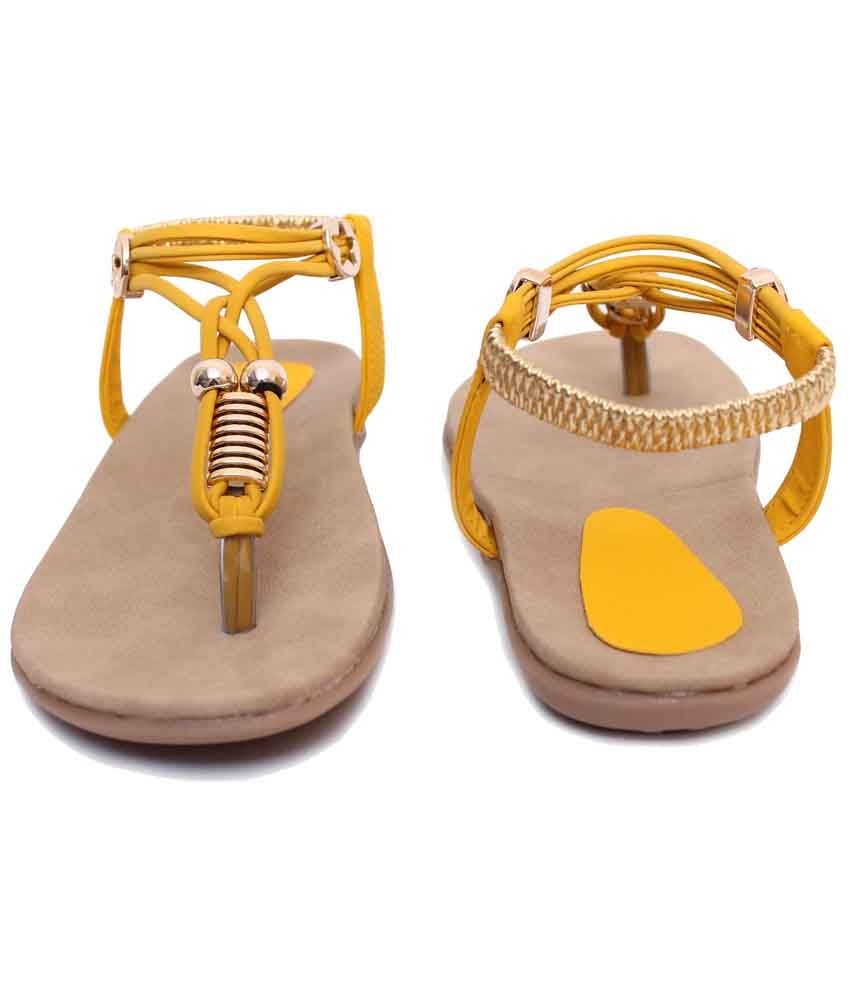 Klaur Melbourne Yellow & Brown Flat Sandals for Women Price in India