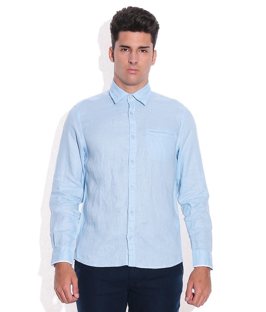 Celio Blue Regular Fit Linen Shirt - Buy Celio Blue Regular Fit Linen