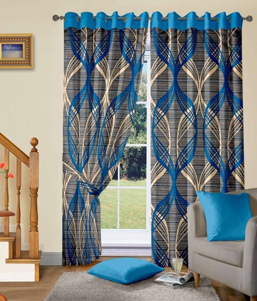Vorhang Set Of 2 Window Eyelet Curtains Printed Blue Buy Vorhang