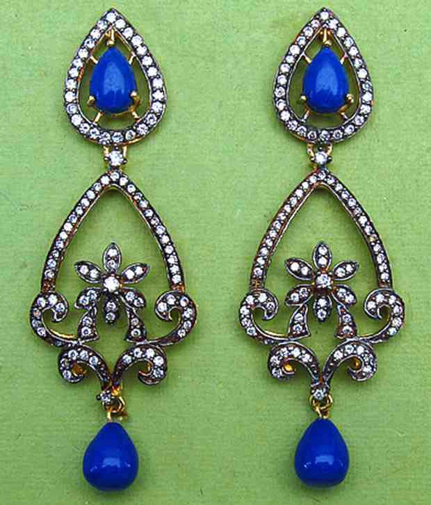 Johareez Blue Stone & CZ Gold Plated Hanging Earrings - Buy Johareez ...