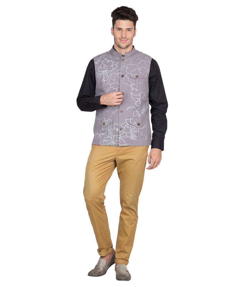 Suchos Gray Linen Half Sleeve Nehru Jacket Buy Suchos Gray Linen Half