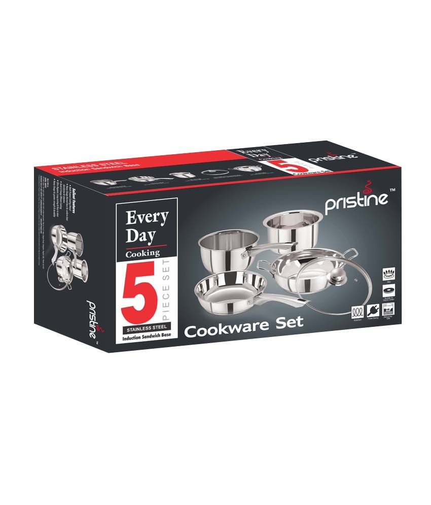 Pristine 5 Pcs Dlx Induction Compatible Everyday Cooking Set With Glass