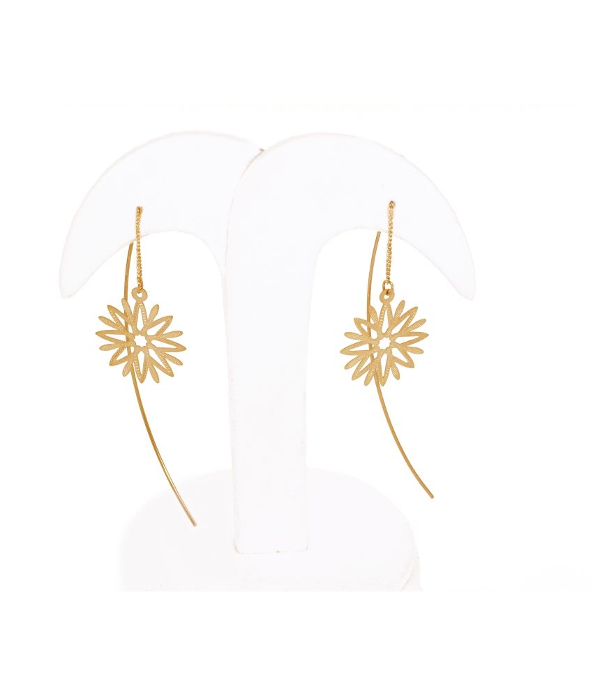 Thingalicious Earring Long Gold Dangler Flower Needle Thread Type Thingalicious Earring Long Gold Dangler Flower Needle Thread Type