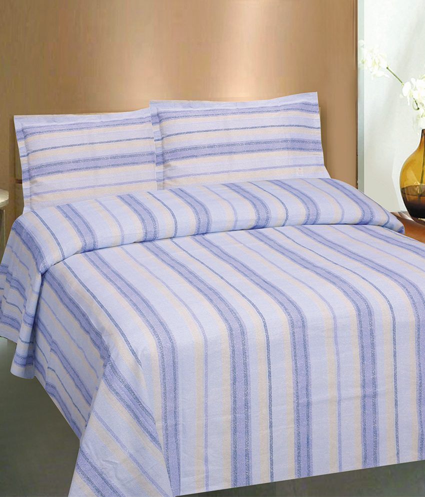 CURL UP Blue & Maroon Stripes 2 Bed Sheets with 4 Pillow Covers - Buy ...