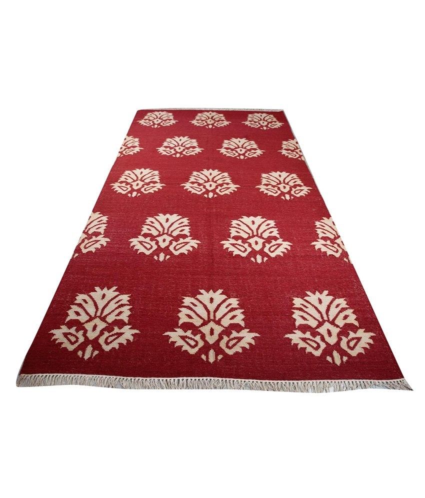 Midas Red Color handwoven dhurrie rug design Buy Midas Red Color