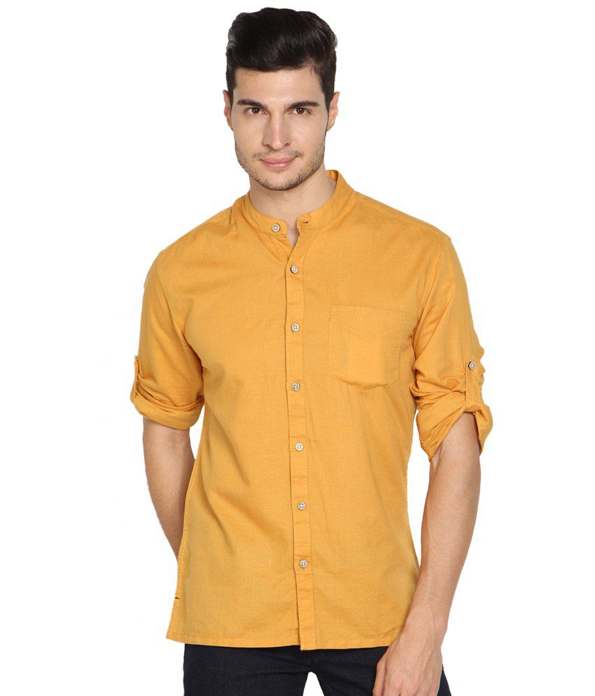 Locomotive Yellow Linen Blend Shirt for Men - Buy Locomotive Yellow ...