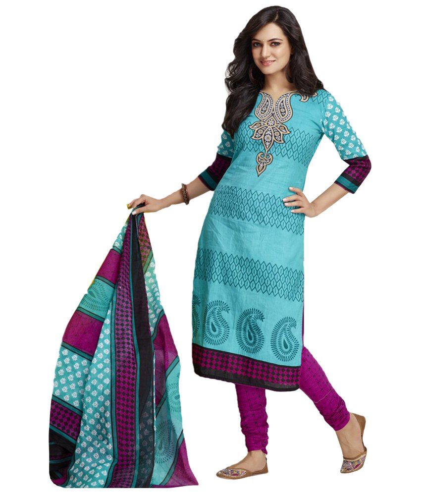 Baalar Blue Cotton Unstitched Dress Material - Buy Baalar Blue Cotton Unstitched Dress Material 