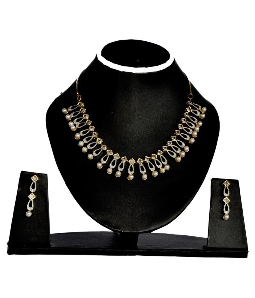 Fashion Square Golden American Diamond Designer Necklace Set Buy