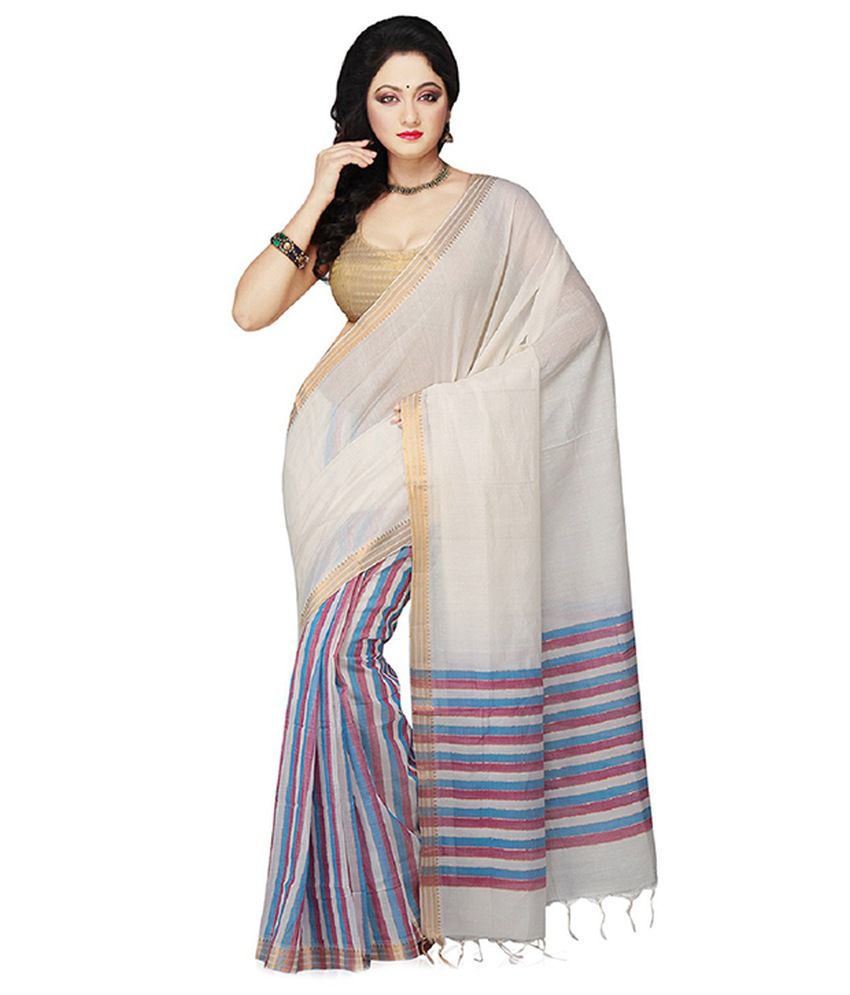 Devi Handlooms White Cotton Saree