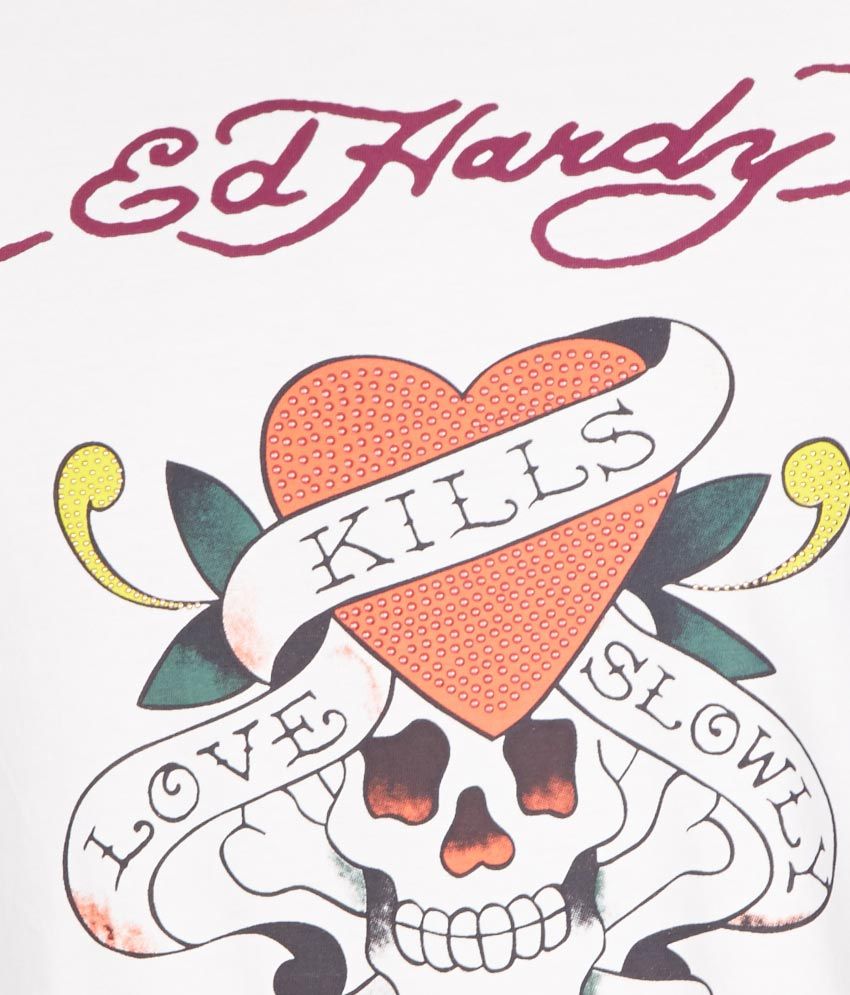 Ed Hardy White Round Neck T Shirt - Buy Ed Hardy White Round Neck T ...