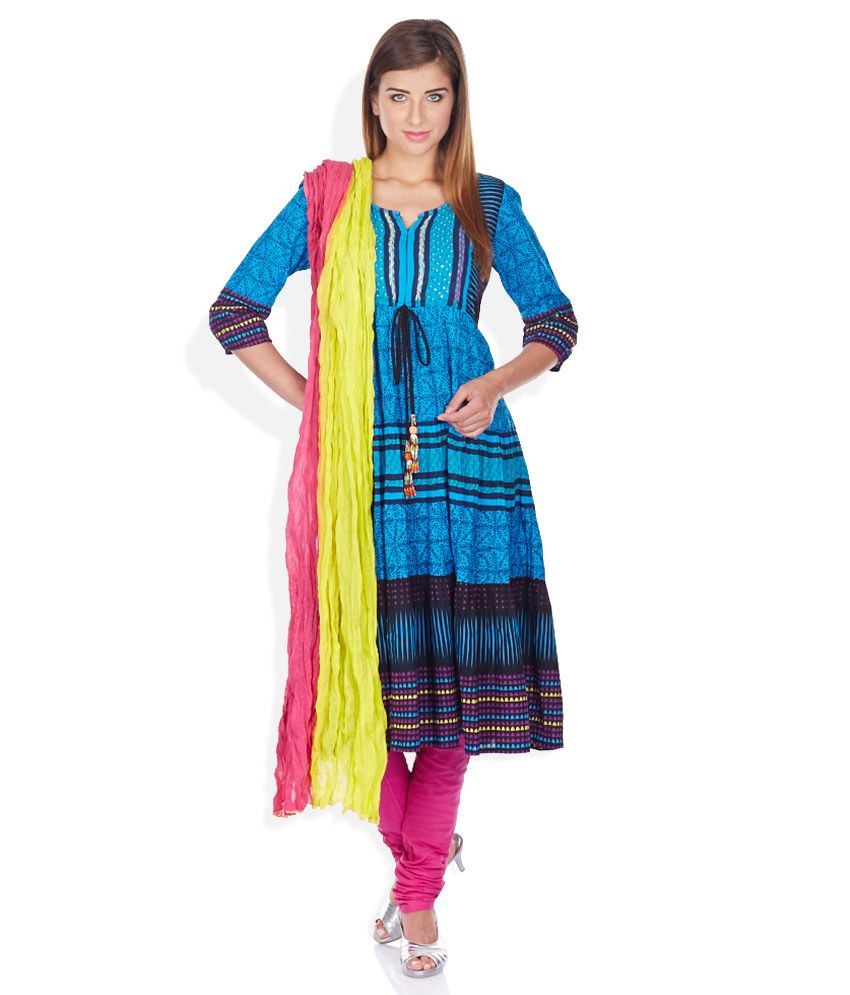 Rain & Rainbow Turquoise Regular Fit Salwar Suits With Dupatta - Buy ...