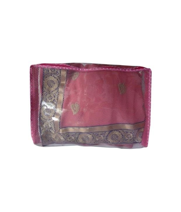     			Fashion Bizz Pink Saree Cover With Transparent Net 8 Pcs Combo