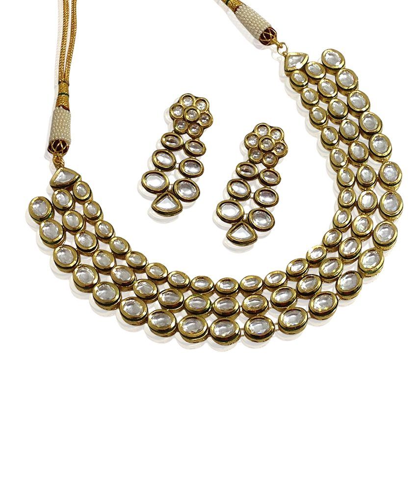 MP Fine Jewellery Golden & White Alloy Necklace Set - Buy MP Fine ...